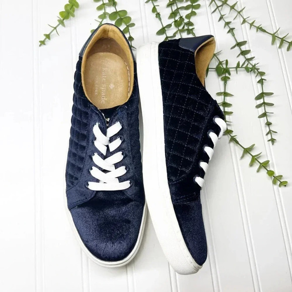 Kate Spade Blue Velvet Fleet Quilted Sneakers Women's Size 7.5 - Picture 2 of 9